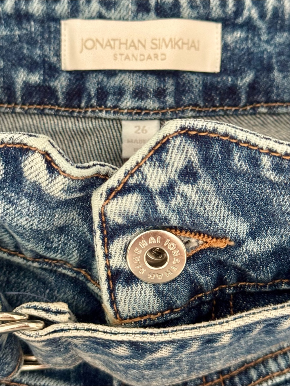 Jonathan Simkhai Standard Belted Mineral Wash High Rise Jeans / Size 26